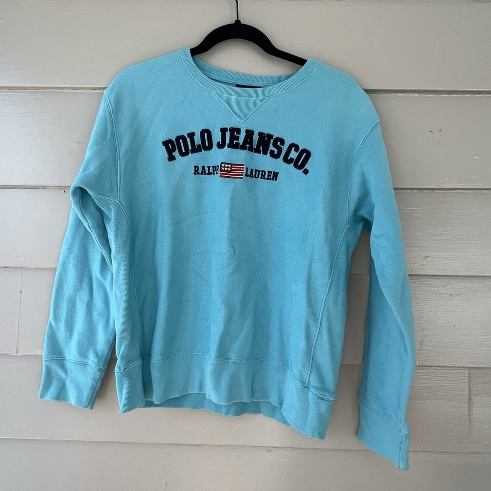 Polo Jeans Ralph Lauren‎ Flag Logo Sweatshirt Women L Rare Color Vintage